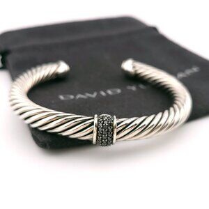 DAVID YURMAN Sterling Silver 7mm Classic Cable Station Black Diamond Bracelet